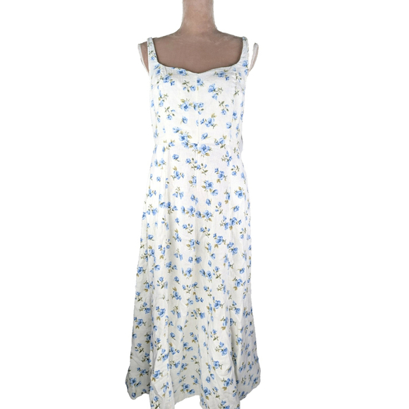 Old Navy Linen Blend Floral Midi Dress Sz M Tall Cottagecore Milkmaid Feminine - Picture 2 of 13